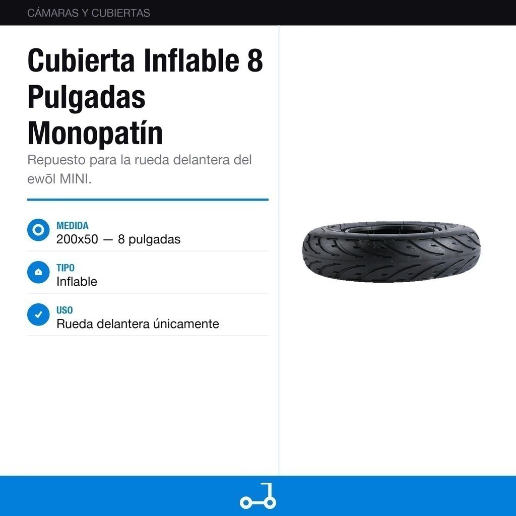 Cubierta Inflable 8 Pulgadas Monopatín Electrico 200x50