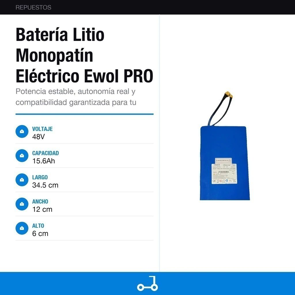Batería Litio Monopatín Eléctrico Ewol PRO 48v 15.6ah